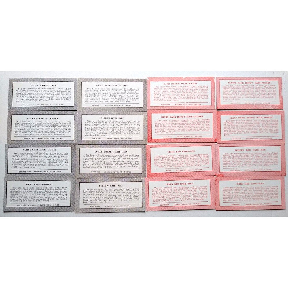 16 Horoscope Fortune Teller Penny Arcade Game Machine Cards Exhibit Hair Color